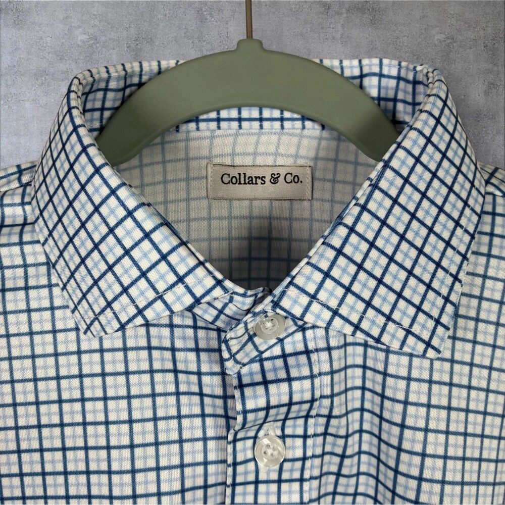 Collars & Co Polo Shirt Mens 3XL Relaxed Fit Blue Tattersall Dress Collar NEW